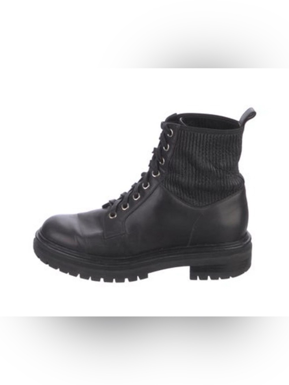 Gianvito Rossi Black Lace-Up Ribbed Ankle Combat Boot - 37.5 (women’s 7.5)